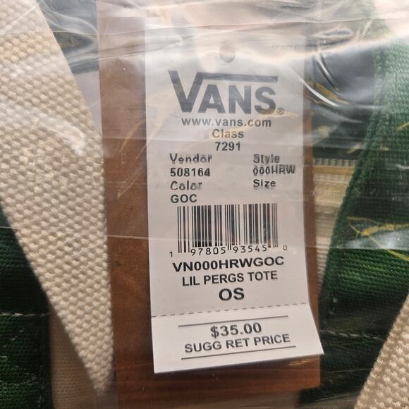 VANS LIL PERGS MINI TOTE BAG SMALL CROSSBODY PURSE CANVAS GREEN WHITE - Picture 8 of 8